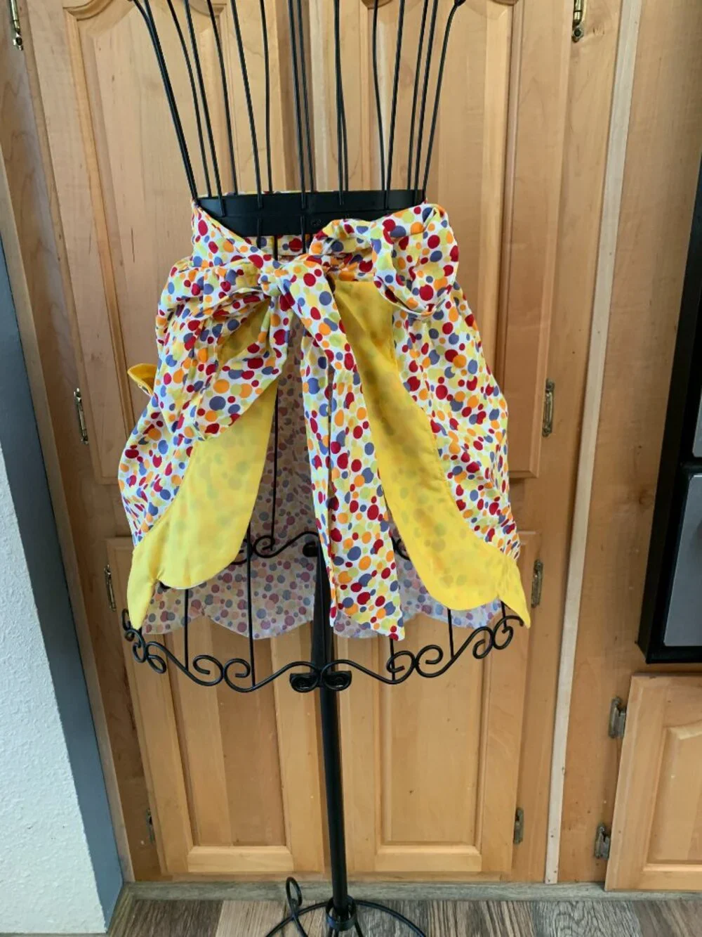 Handmade Polka Dot Waist Apron with Yellow Trim and Heart Shaped Pocket